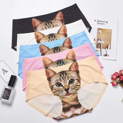 3D Cat Print Seamless Cotton Women's Underwear