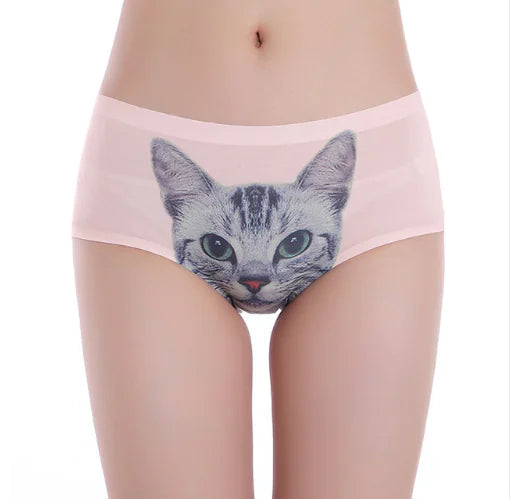 3D Cat Print Seamless Cotton Women's Underwear