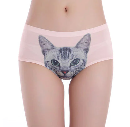 3D Cat Print Seamless Cotton Women's Underwear
