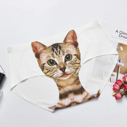 3D Cat Print Seamless Cotton Women's Underwear