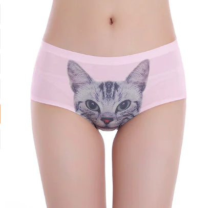 3D Cat Print Seamless Cotton Women's Underwear
