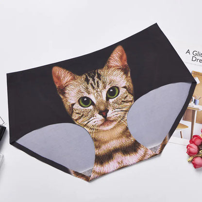 3D Cat Print Seamless Cotton Women's Underwear