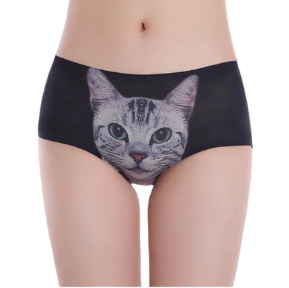 3D Cat Print Seamless Cotton Women's Underwear