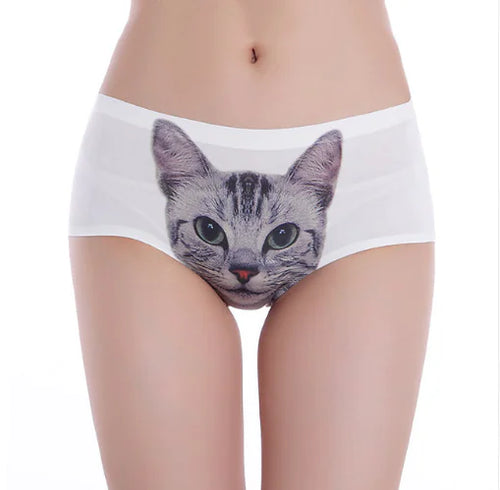 3D Cat Print Seamless Cotton Women's Underwear